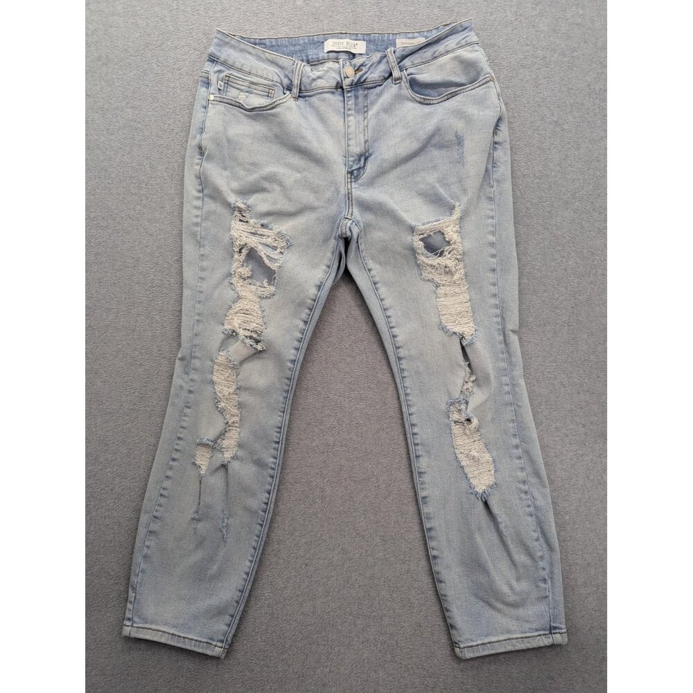 Judy Blue Jeans Womens 14W Light Wash Boyfriend Distressed Stretch Denim JB8578